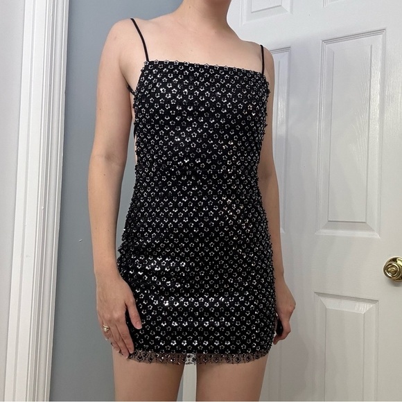 Lucy in the Sky Dress Mini Fitted Bodycon Metallic Floral Going Out Size Medium - Picture 1 of 7